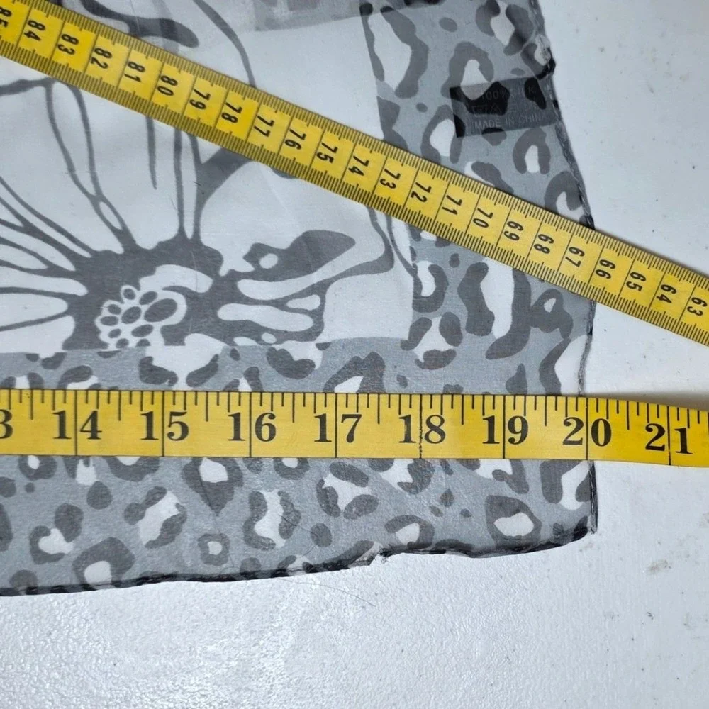 Noxiya Silk Scarf Gray Leopard Floral Print Sheer OS Luxury, Wrap, Lightweight